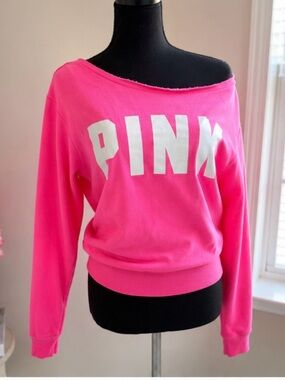 PINK Victoria's Secret Off-Shoulder Sweatshirt - Hot Pink